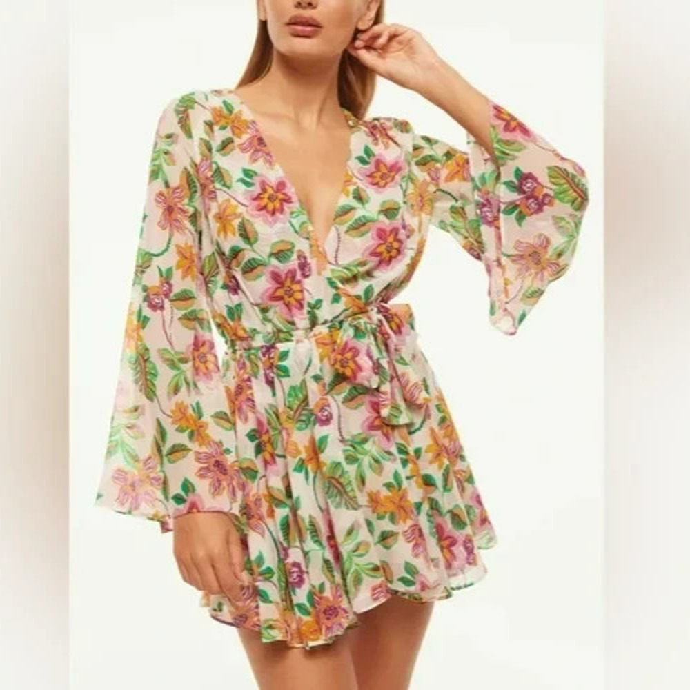 Misa Los Angeles Kaia Mini Dress Size Small Faux Wrap Floral Romantic Flirty